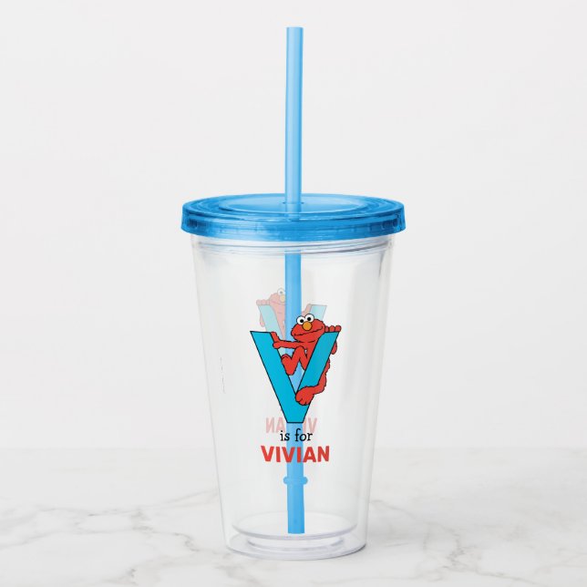 Elmo Alphabet | V Blue Acrylic Tumbler (Front)