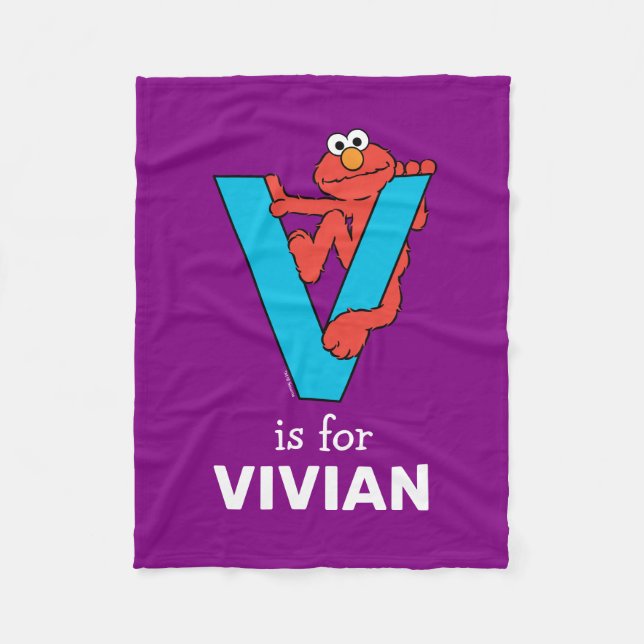 Elmo Alphabet | V Blue Fleece Blanket (Front)