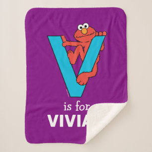 Elmo Alphabet   V Blue Sherpa Blanket