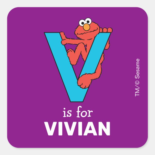 Elmo Alphabet | V Blue Square Sticker (Front)