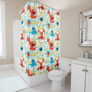 Elmo & Cookie Monster Fun Shapes Pattern Shower Curtain