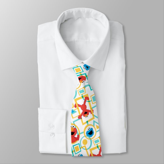 Elmo & Cookie Monster Fun Shapes Pattern Tie (Tied)