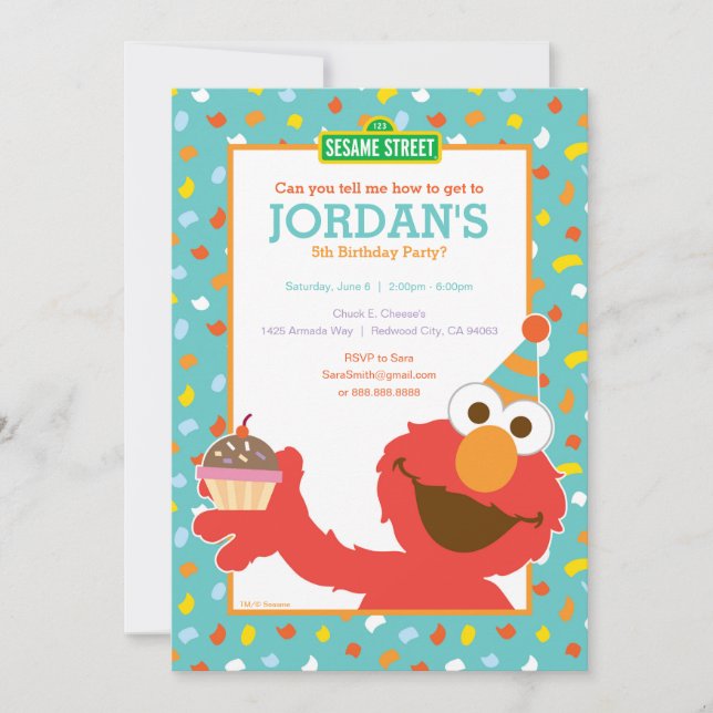 Elmo - Cupcake & Confetti 5th Birthday Invitation (Front)