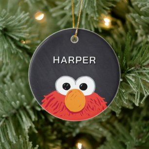 Elmo Face Chalkboard Customized Name & Photo Ceramic Ornament
