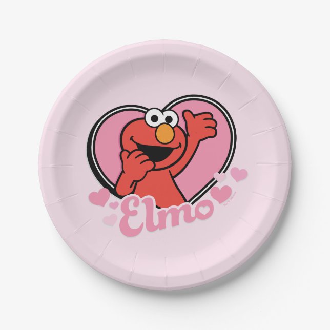 Elmo in Heart Valentine Paper Plate (Front)