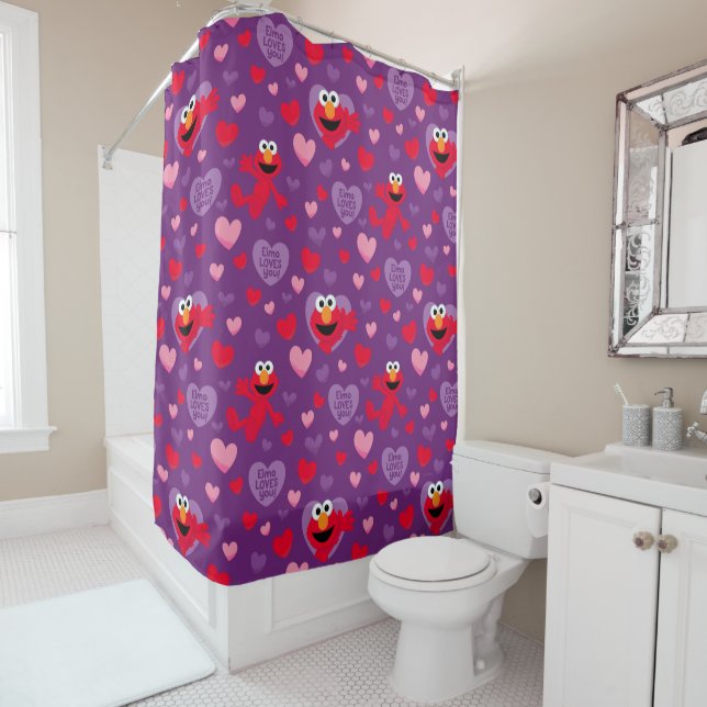 Elmo Loves You Valentine's Day Pattern Shower Curtain (In Situ)