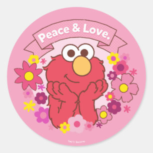 Elmo   Peace & Love Classic Round Sticker