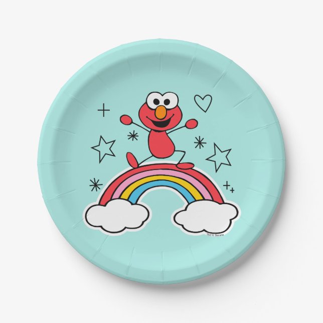 Elmo Rainbow Doodley Graphic Paper Plate (Front)