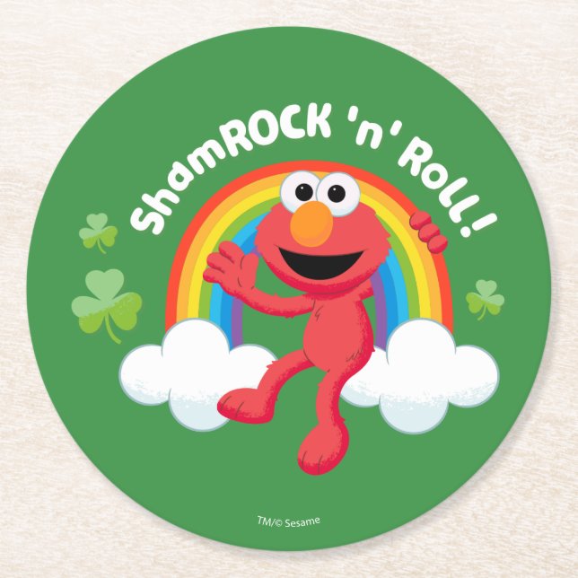 Elmo | Shamrock 'n' Roll Rainbow Round Paper Coaster (Front)