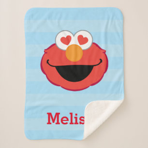 Elmo Smiling Face   Add Your Name Sherpa Blanket