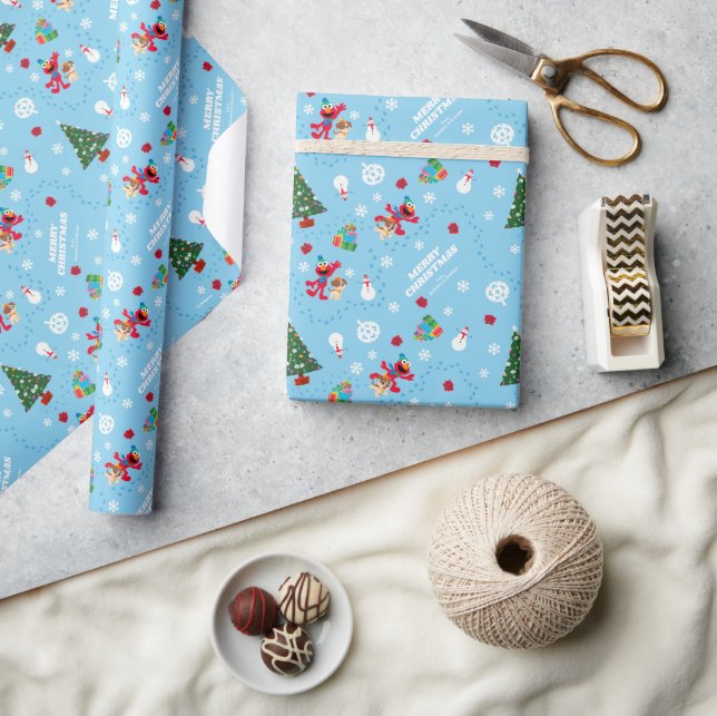 Elmo & Tango Blue Christmas Pattern Wrapping Paper (Crafts)