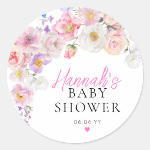 Eloise Pink Floral Baby Shower Classic Round Sticker