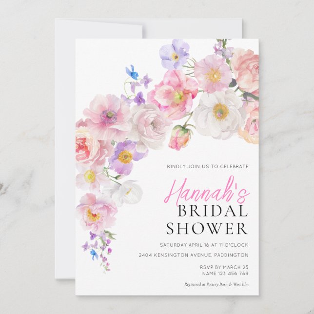 Eloise Pink Floral Bridal Shower Invitation (Front)