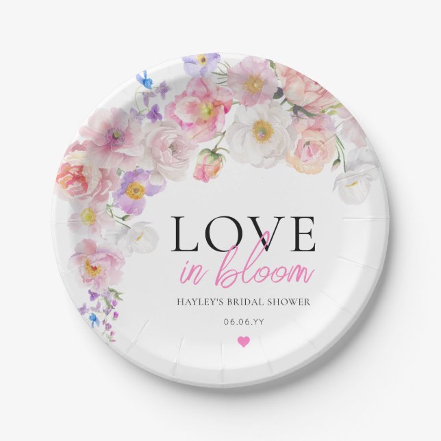 Eloise Pink Floral Love In Bloom Paper Plate (Front)