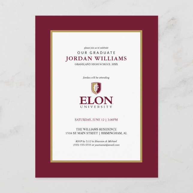 Elon University E | Graduation Announcement Postcard (Front)