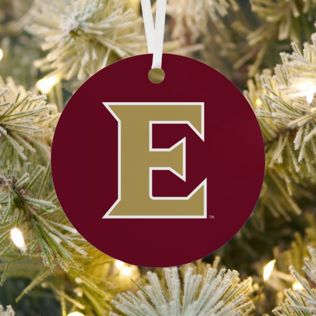 Elon University E Metal Tree Decoration (Insitu)
