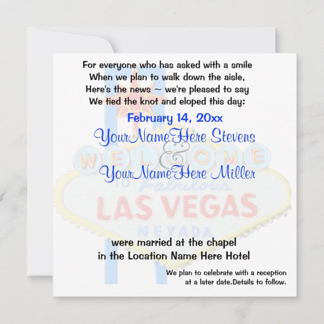Elope Las Vegas Marriage Announcement (Back)