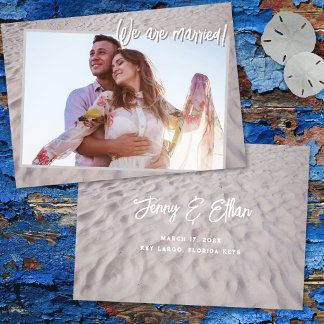 Eloped Photo Marriage Announcement Beach Sand
