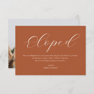Eloped simple terracotta wedding announcement