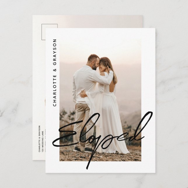 Eloped Wedding Photo Just Married Celebration Announcement Postcard (Front/Back)