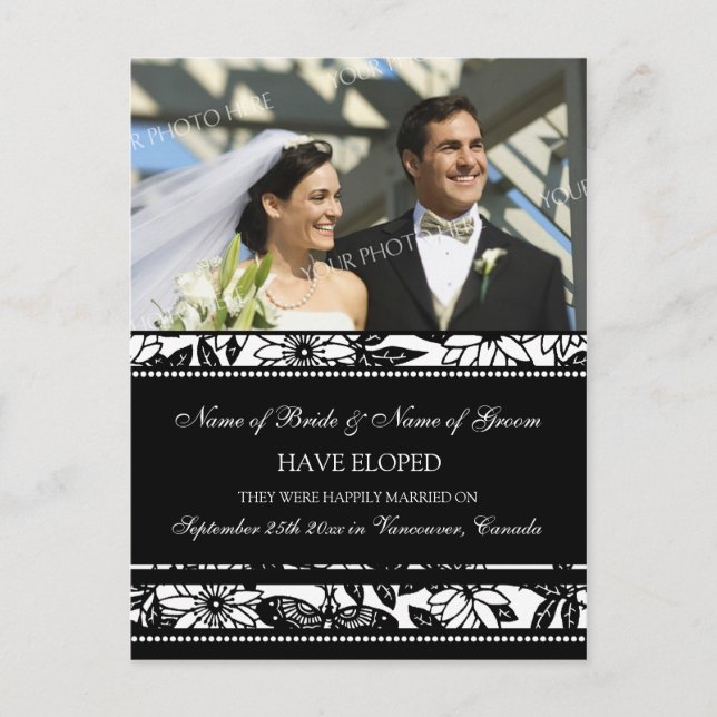 Elopement Announcement Photo Postcards Black White (Front)