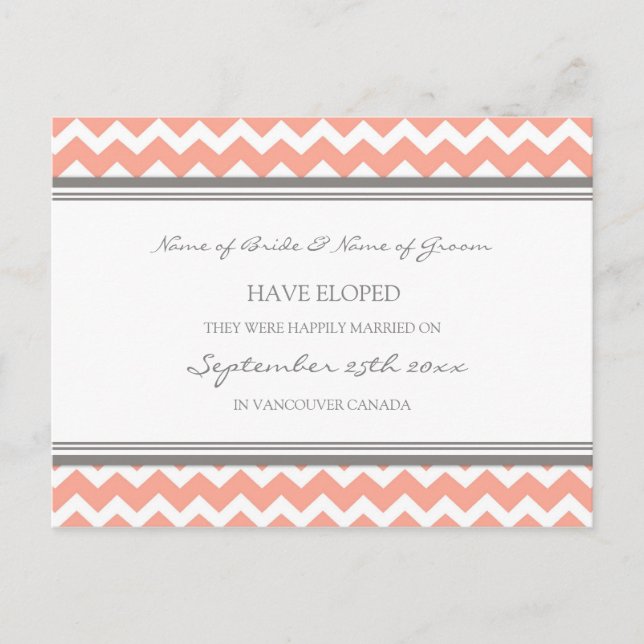 Elopement Announcement Postcards Coral Grey (Front)