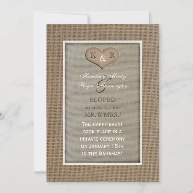 Elopement Announcements - Burlap Look (Front)
