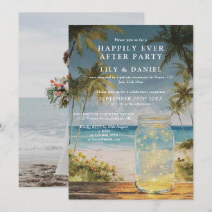 Elopement Beach Mason Jar Wedding Reception Photo Invitation