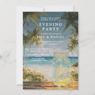 Elopement Beach Palm Tree Mason Jar Evening Party Invitation