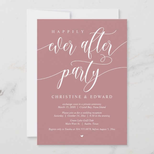 Elopement, Happily Ever After Party, Dusty Rose Invitation (Front)