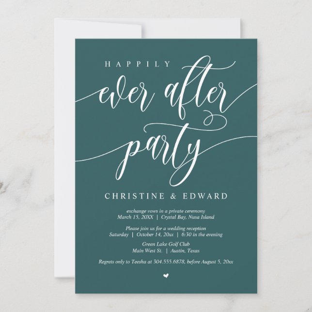 Elopement, Happily Ever After Party, Emerald Green Invitation (Front)