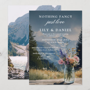 Elopement Mountain Floral Mason Jar Photo Wedding Invitation
