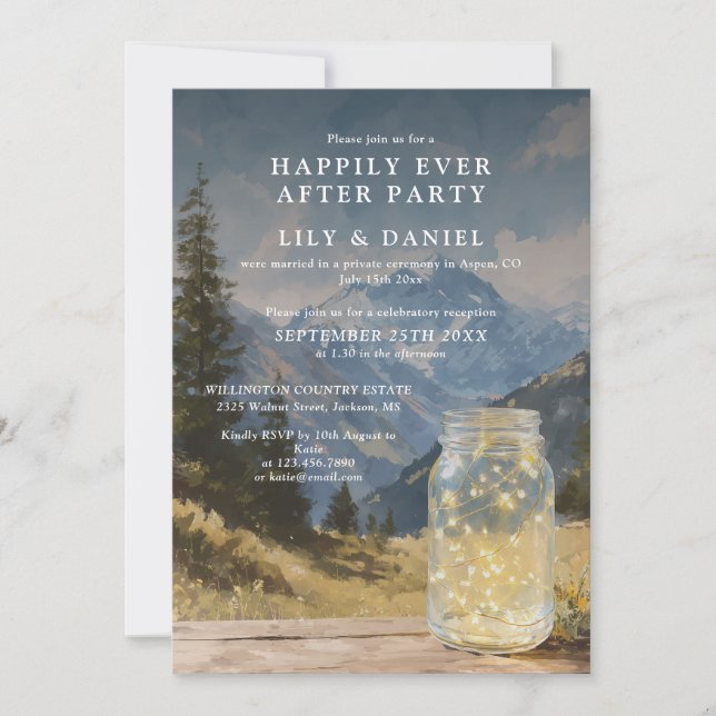 Elopement Mountain Mason Jar Wedding Reception Invitation (Front)