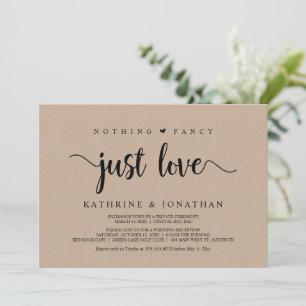 Elopement, Nothing Fancy Just Love, Modern Kraft Invitation