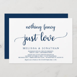 Elopement, Nothing Fancy Just Love, Navy Blue Invitation