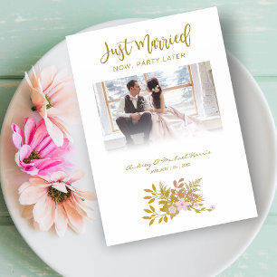 Elopement Photo Wedding Elegant Floral Fake Golden Invitation