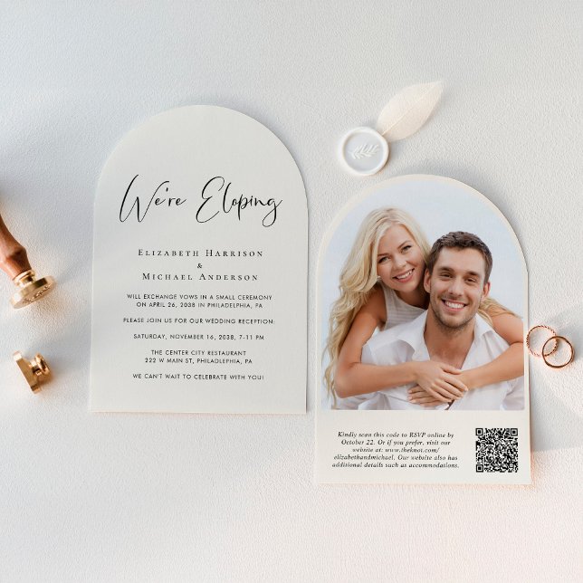 Elopement QR Code Photo Arch Wedding Reception Invitation (From private vows to a grand party - invite family and friends to celebrate your marriage!)