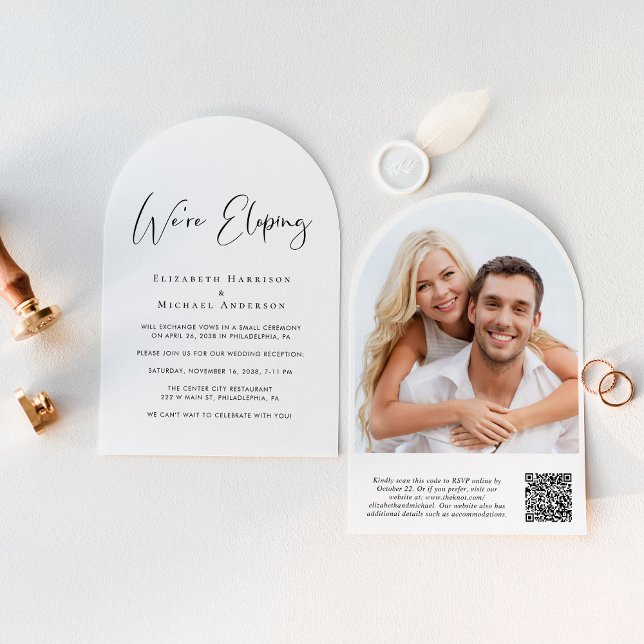 Elopement QR Code Photo Arch Wedding Reception Invitation (From private vows to a grand party - invite family and friends to celebrate your marriage!)