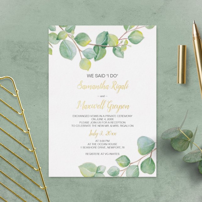 Elopement Reception Invitation, Eucalyptus (Creator Uploaded)