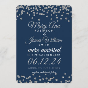 Elopement Silver Glitter Confetti Navy Blue Invitation