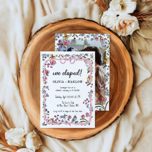Elopement watercolor floral bow invitation