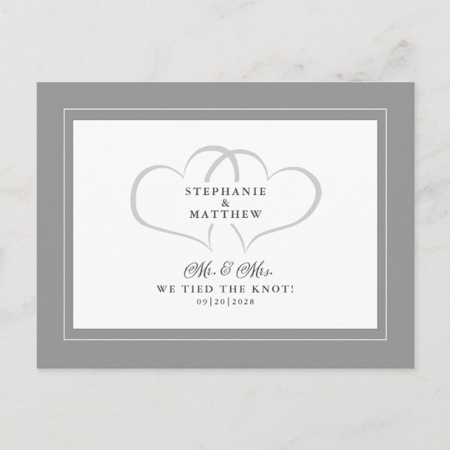 Elopement We Tied The Knot Mr & Mrs Grey White Invitation Postcard (Front)