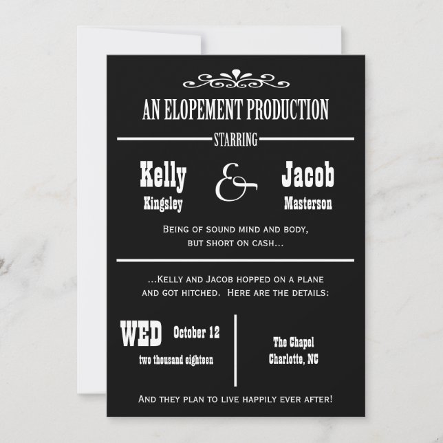 Elopement Wedding Marriage Announcement Invitation (Front)