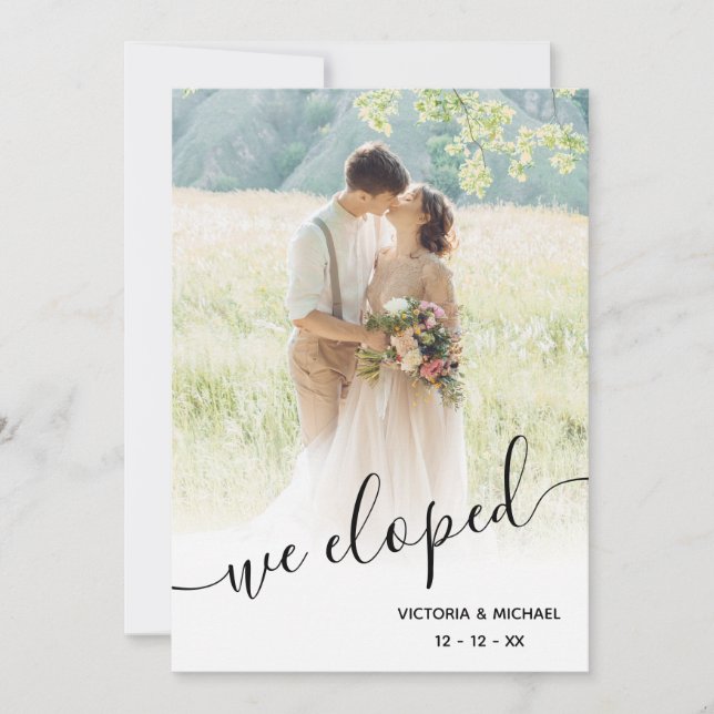 Elopement wedding photo announcement invitation (Front)