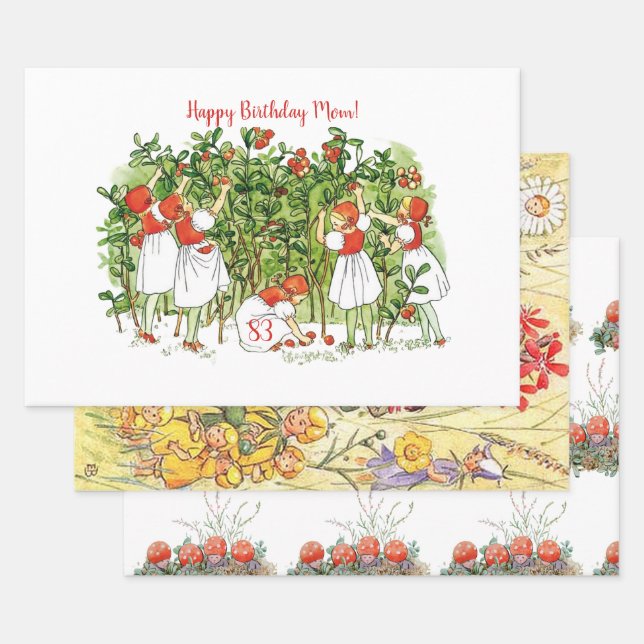 Elsa Beskow Cute Strawberry Girl  Wrapping Paper Sheet (Set)