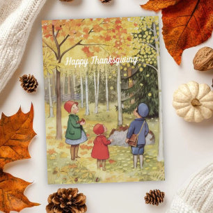 Elsa Beskow Fall Leaves Happy Thanksgiving   Holiday Card