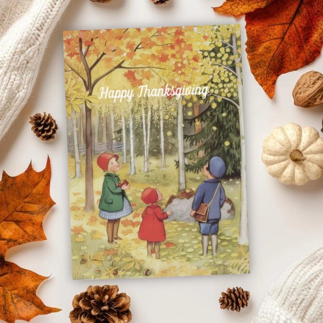 Elsa Beskow Fall Leaves Happy Thanksgiving   Holiday Card (Creator Uploaded)