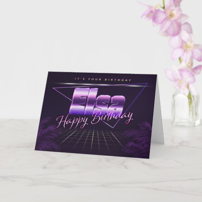 Elsa Name First name lila retro card Birthday (Orchid)