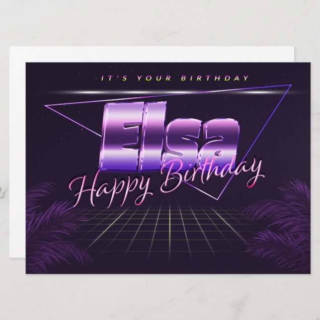 Elsa Name First Name lilac retro card birthday (Front/Back)