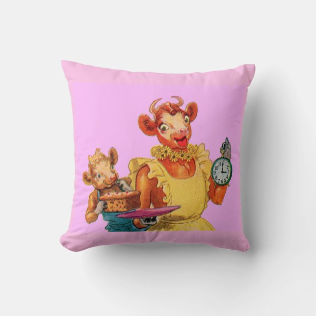 Elsie the Cow and daughter Beulah - It's Cake Time Cushion (Front)